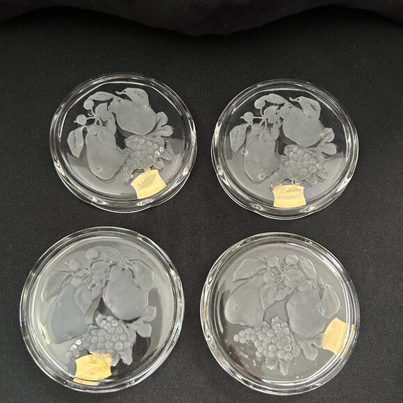 Vintage Val St Lambert Clear Crystal Brussels Intaglio Coasters Set of 4 - Picture 2 of 9